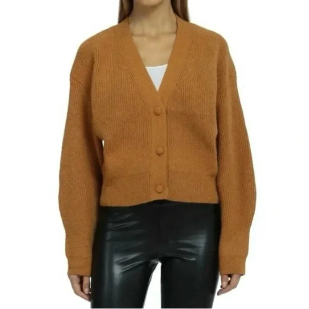 7 For All Mankind Cropped Button Front Orange Brown Cardigan In Size XS